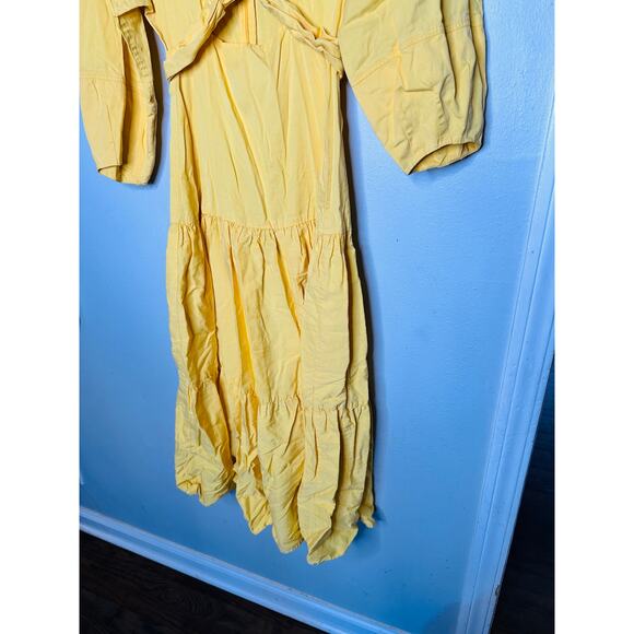 DEREK LAM COLLECTIVE Yellow V-Neck Hourglass Twist Front Tiered Mini Dress 36 - Picture 6 of 16